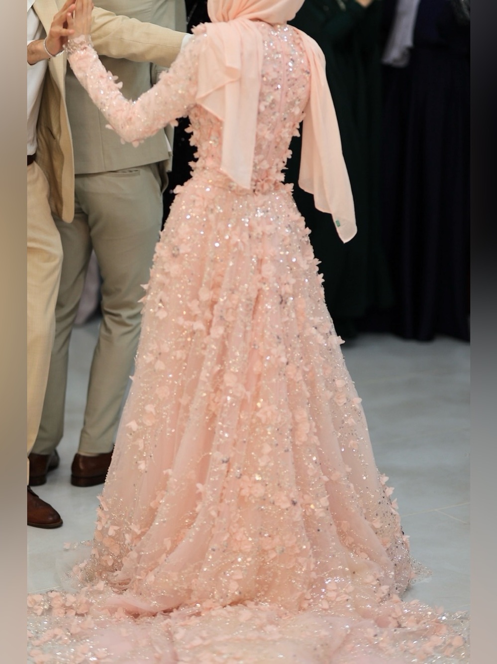 Teuta Matoshi Blush Pink 3D Floral Long Sleeve Gown - Picture 7 of 12